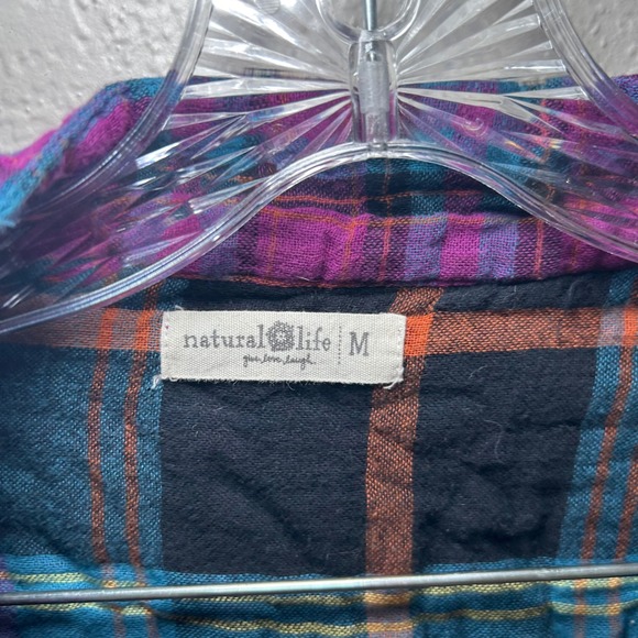 Natural Life Plaid Tunic Shirt Women M Purple Blue Pockets boho lagenlook fall - Picture 5 of 7